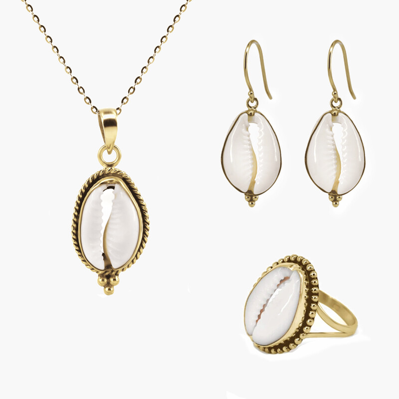 Jembala - 3er-Muschel-Set aus vergoldetem Silber