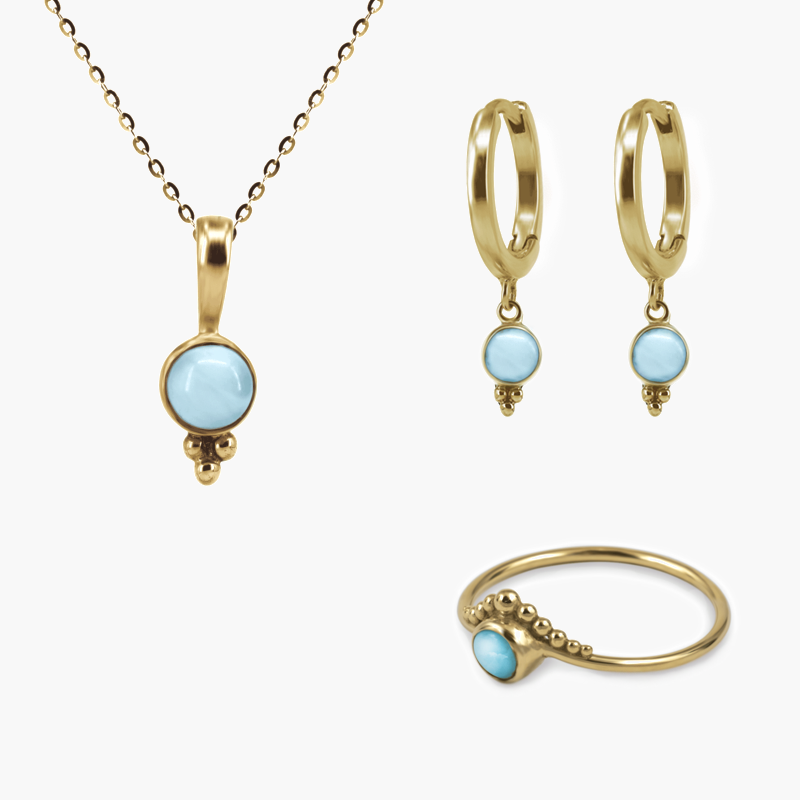 Kamura - 3er-Larimar-Set aus vergoldetem Silber